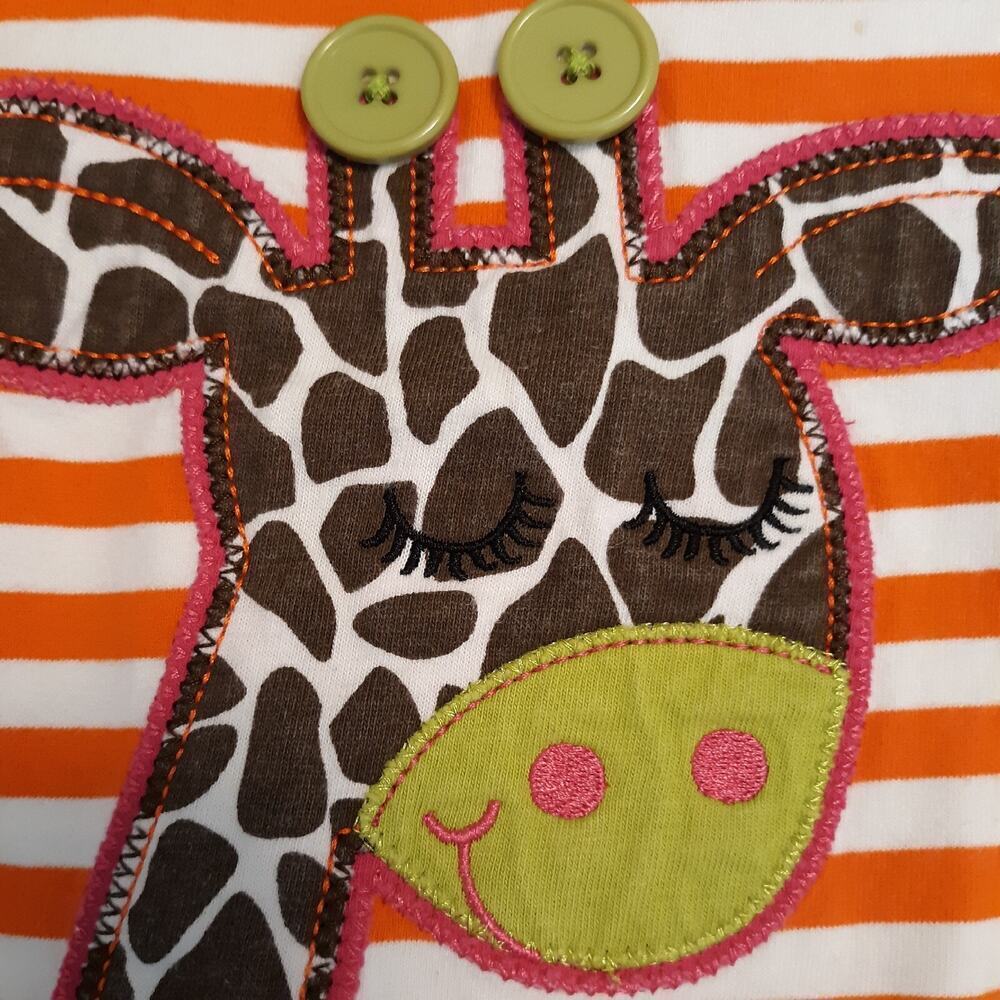J. Khaki Orange White Striped Dress Giraffe Applique Size 2T Long Sleeve Knit - Picture 3 of 6